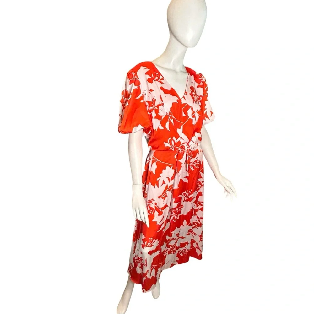 NWT Julia Jordan Women’s Size 16 Floral Midi Dress Tie Front Balloon Sleeve